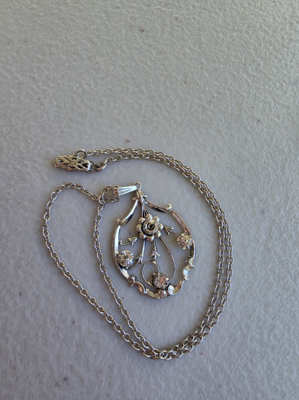 Vintage Danecraft Sterling Silver Openwork Floral Pendant, Edwardian
